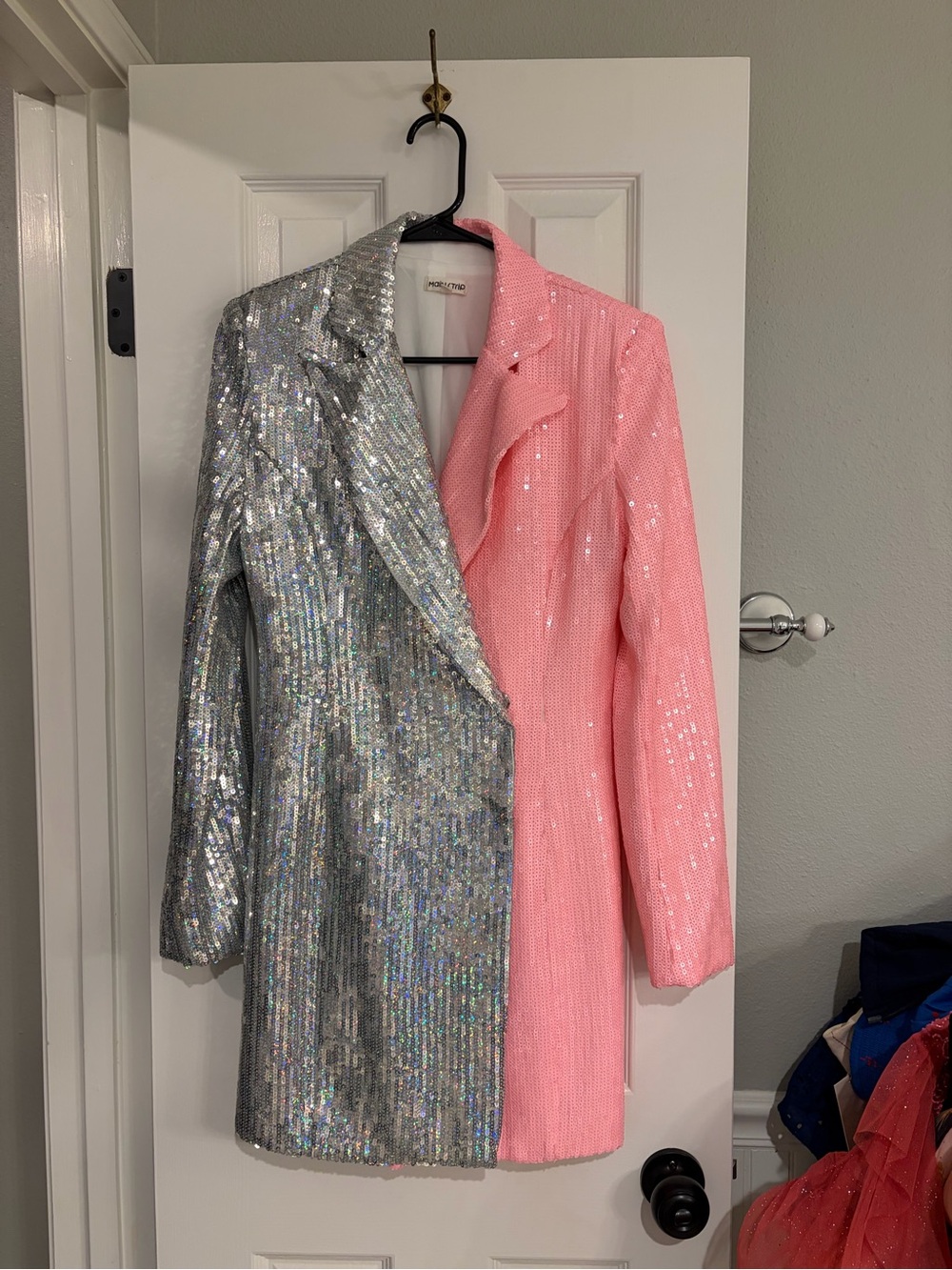Main Strip Sequin Blazer Dress Pink Silver Colorblock Medium